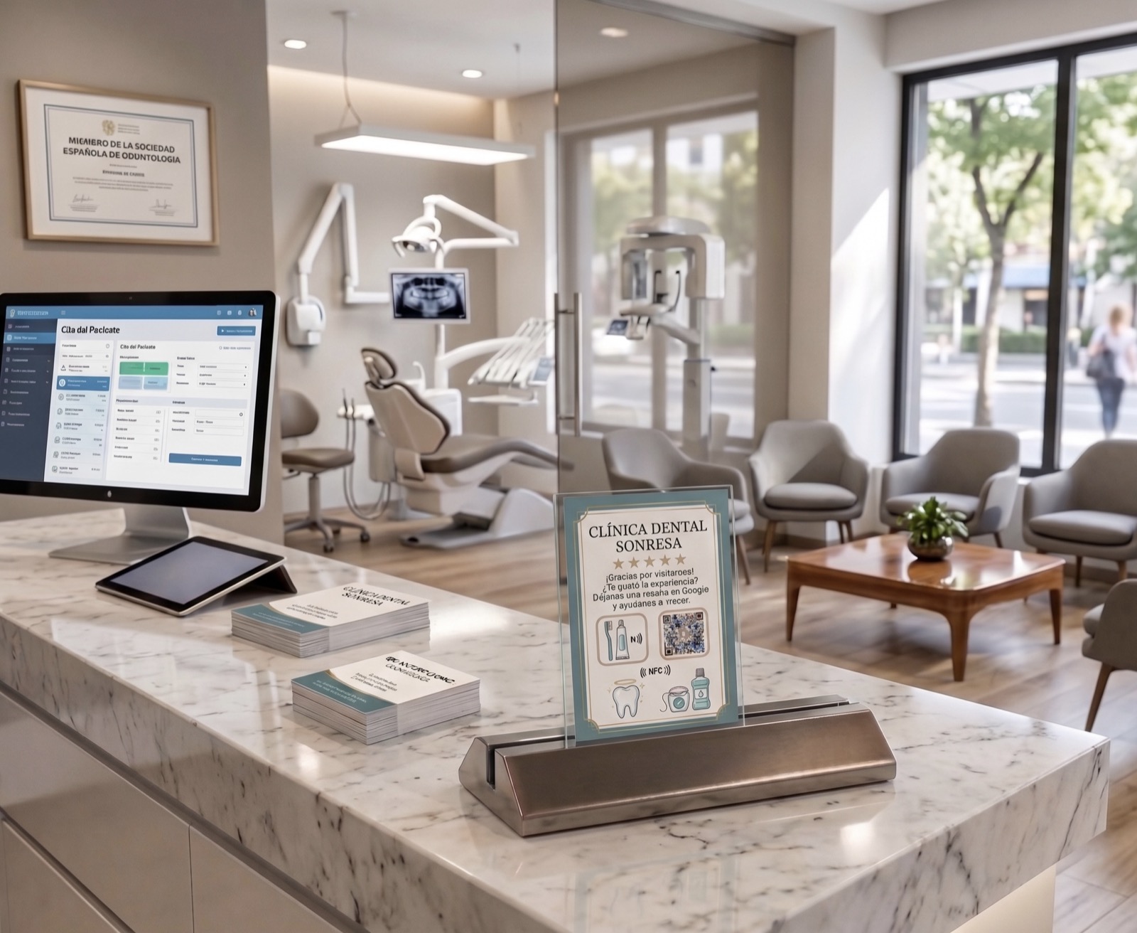 Placa NFC personalizada TapRate para clínica dental