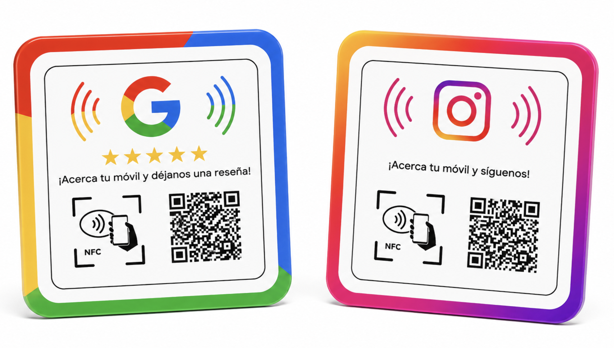 Tarjetas NFC TapRate con diseños Google e Instagram